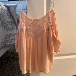 Light pink crochet top.
